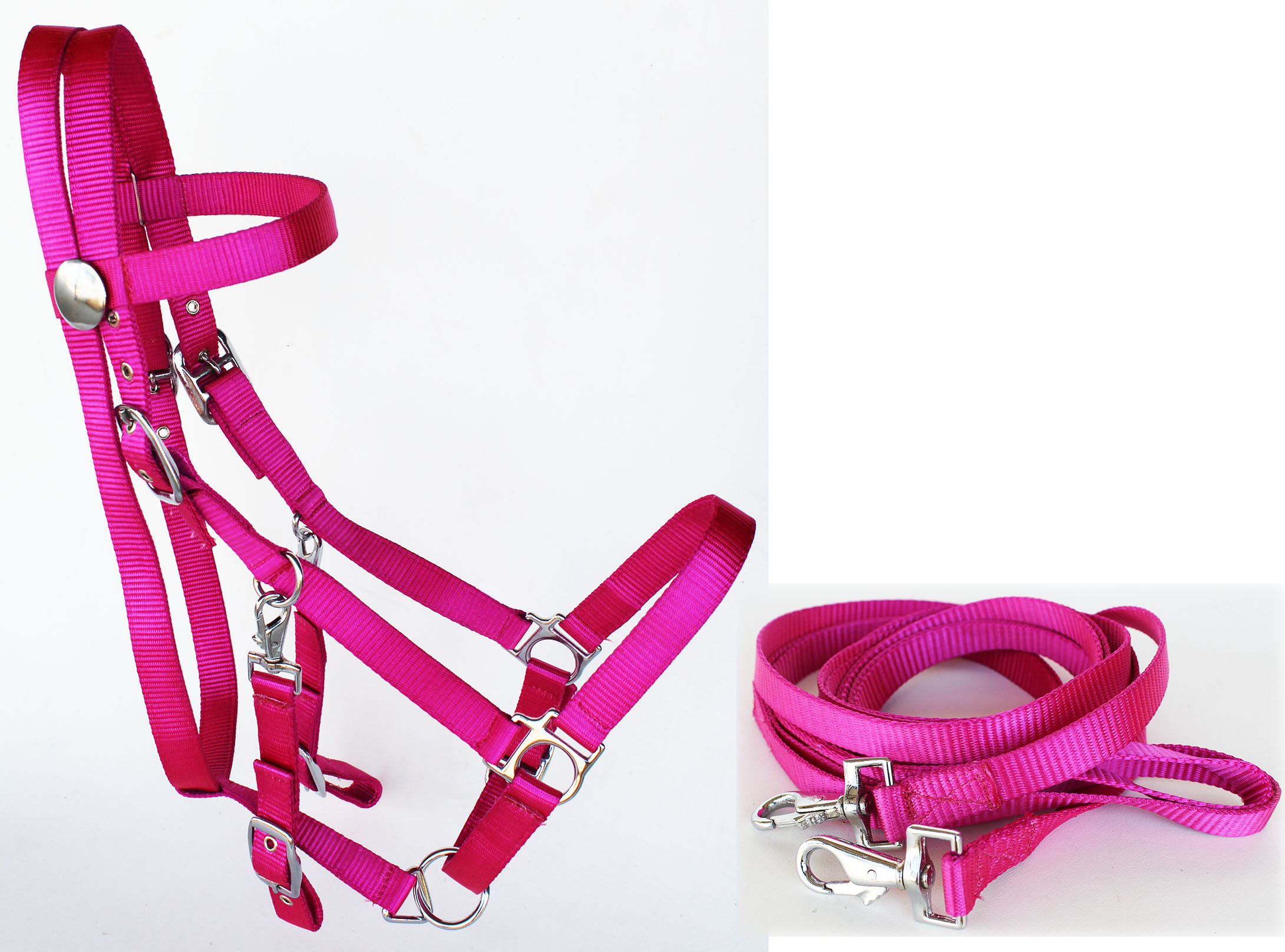 ENGLISH WESTERN HORSE NYLON BRIDLE HALTER BRIDLE COMBO REINS MAGENTA