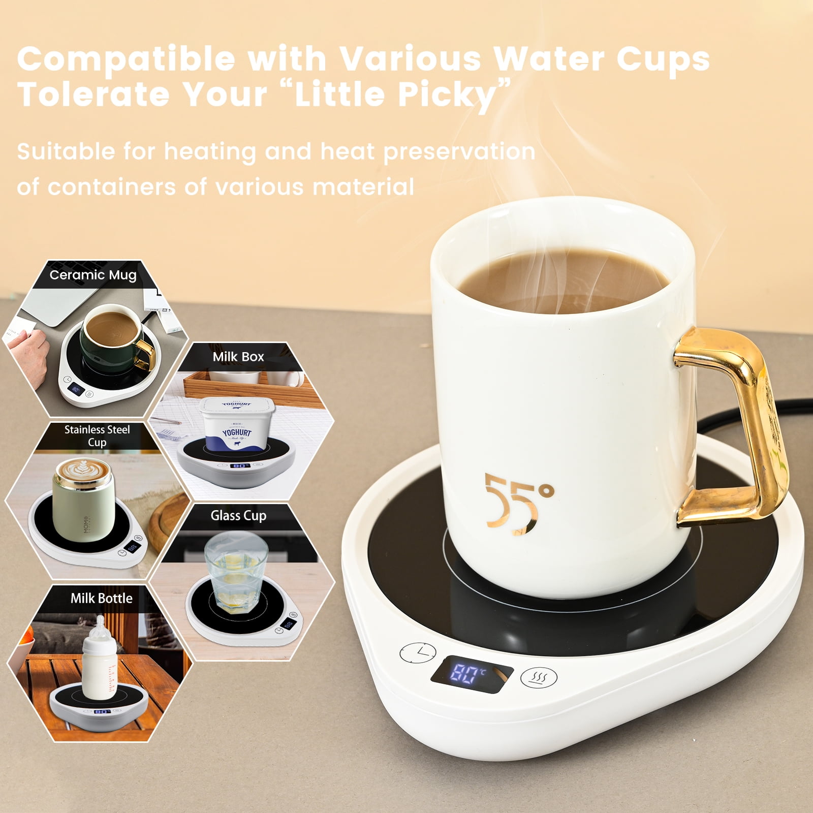 Coffee Mug Warmer, 104℉/131℉/176℉ 3-Temp Settings Temperature 4H Auto Shut  Off 36W Warmers Heating Plate Desk Home Use for Coffee, Tea, Milk