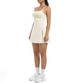 thumbnail image 3 of JGGSPWM Womens Square Neck Tennis Dress with Shorts Spaghetti Strap Backless Workout Side Slit Athletic Dresses Beige XL, 3 of 8