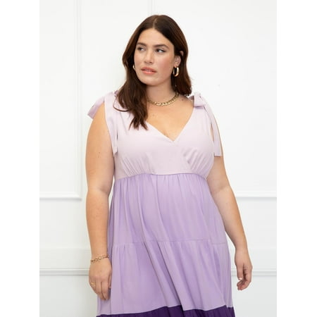 ELOQUII Elements Women's Plus Size Coloblocked Tiered Maxi Dress