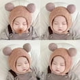 thumbnail image 2 of Cute Winter Warm Kids Girl Boys Baby Hats Fleece Wool Hemming Caps with Ball Wool Ear Protection Hats Soft Newborn Bonnet (Khaki), 2 of 7
