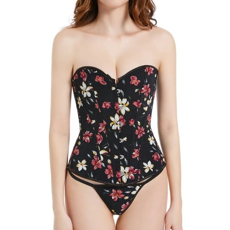 Fesfesfes Women Body Shaper Corset Bustier Floral Printed Lingerie Gothic Shapewear Off Shoulder Underwear Corset Tops on