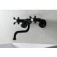 thumbnail image 2 of Kingston Brass KS215MB Kingston Two Handle Wall Mount Bathroom Faucet, Matte Black, 2 of 5