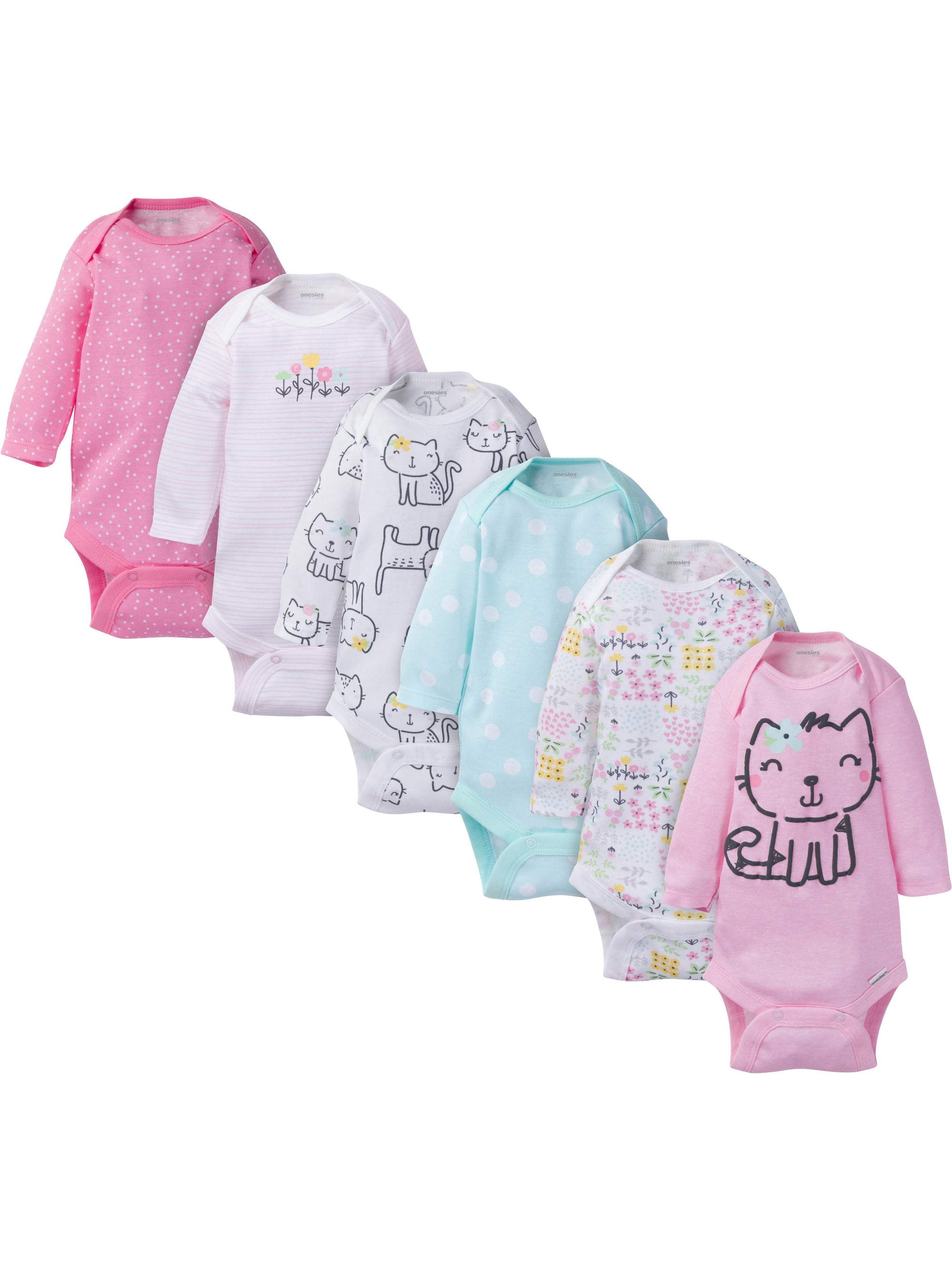 Onesies Brand Onesies Brand Baby Girl Long Sleeve Bodysuits Set, 6