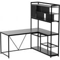 thumbnail image 4 of Reversible Gaming Desk with LED Lights & Hutch, L Shaped Computer Desk with 7-Tier Storage Shelves & Glass Cabinet, Black, 4 of 9