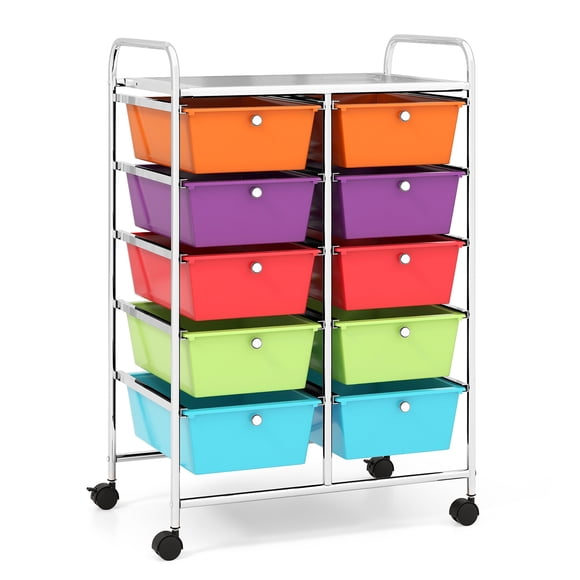 Gymax 10-Drawer Rolling Storage Cart Tools Scrapbook Paper Organizer on Wheels Multicolor