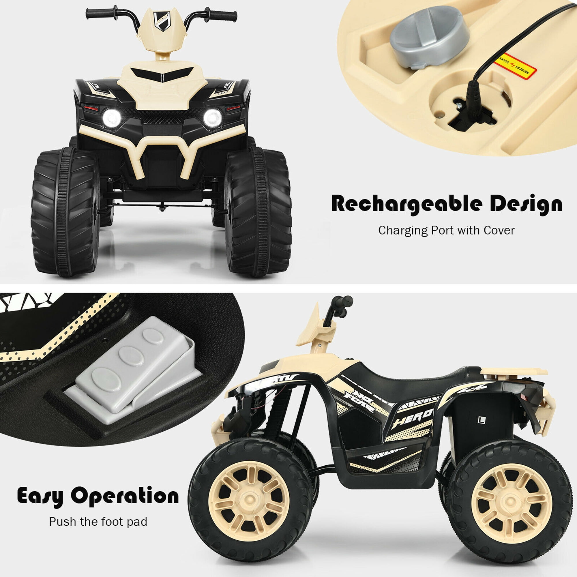 Gymax 12V Electric Kids Ride On Car ATV 4-Wheeler Quad w/ Music LED Light Yellow