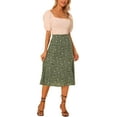 thumbnail image 2 of Unique Bargains Jupe Paysanne pour Femme à Taille Élastique, Ligne A, Midi, Imprimé Feuilles, Vert Armée, M, 2 of 6