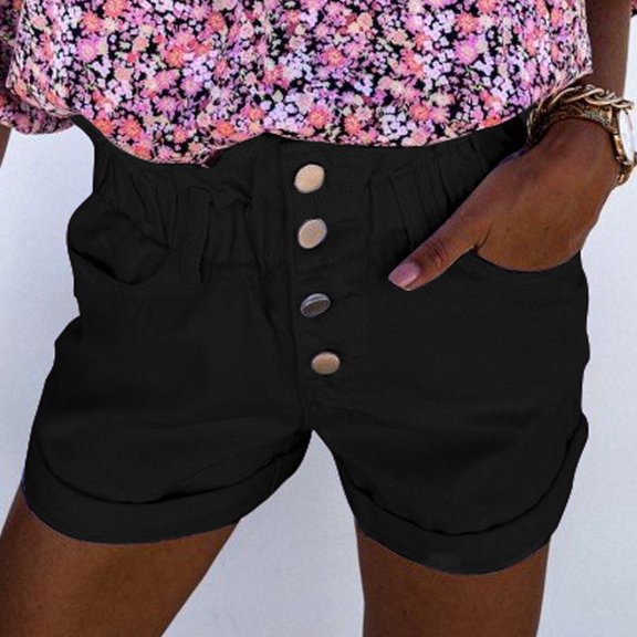 Idoravan Shorts for Women Clearance Fashion Women's Pocket Solid Jeans Denim Pants Female Bottom Casual Shorts