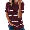 thumbnail image 1 of Pxiakgy T-Shirts pour Femmes Mode T-shirt Ample à Manches Courtes Col Rond Imprimé Rayé Hauts T-Shirts pour Femmes + L, 1 of 3