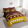 thumbnail image 4 of Feelyou Cartoon Rugby Athlete Twin Bedding Sets 7-Piece, Brown Gold Stripe Line Bedding Comforter Set, Est Sleep Sports Soccer Reversible Sheet Sets, Lightweight Room Decor, 4 of 8