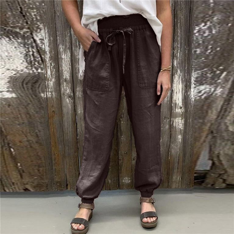 80s Pants for Women Pants for Women Work Casual Plaid Women's Loose Cargo  Pants Retro Multi Pocket Low Waist Drawstring Pig Nose Buckle Slim Straight  Woven Casual Pants Womens Trouser 