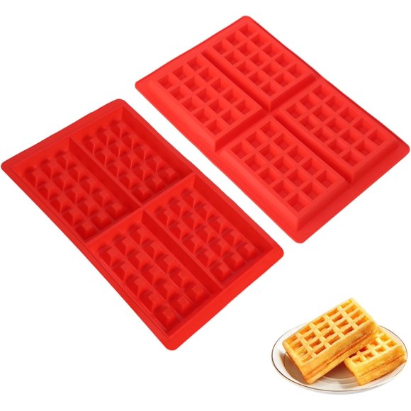 2Pcs Silicone Waffle Molds, Non-Stick DIY Baking Molds Waffle Maker for Waffles Muffin Cake Chocolate Red