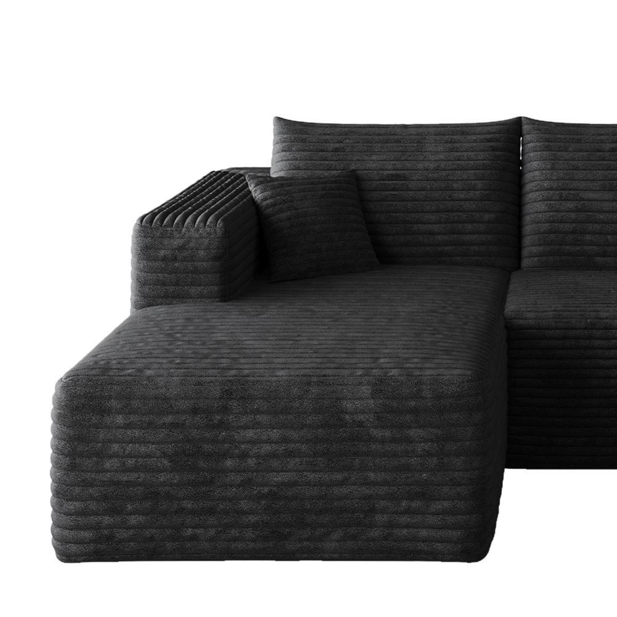 Sailvan 95" Cloud Sectional Sofa - Modern U-Shaped Modular Couch with Deep Seats - Plush Corduroy Fabric - No Assembly Required Black Left