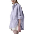 thumbnail image 6 of Besolor Button down Shirt for Women Lapel Long Sleeve Oversized Work Office Blouse Casual Solid Color Fall Tops, 6 of 7