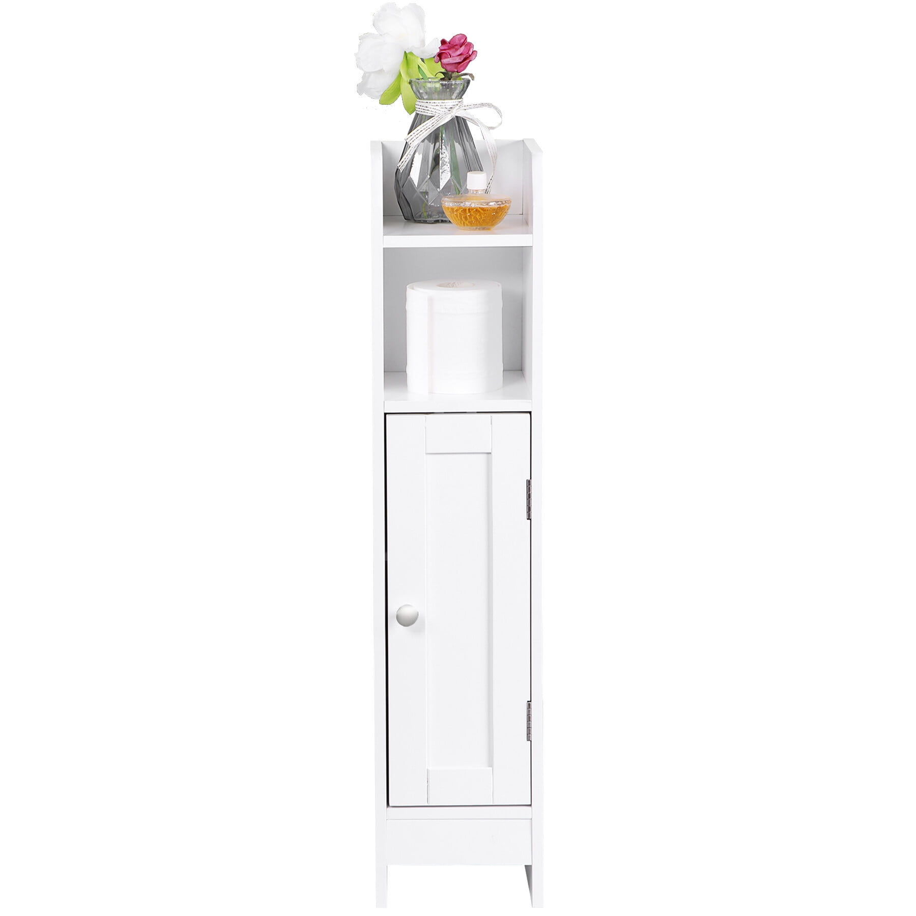 HomGarden 5-Shelf Narrow Corner Bathroom Cabinet Small Storage Organizer W/Adjustable Shelves for Bathroom, Living Room, Small Spaces, White