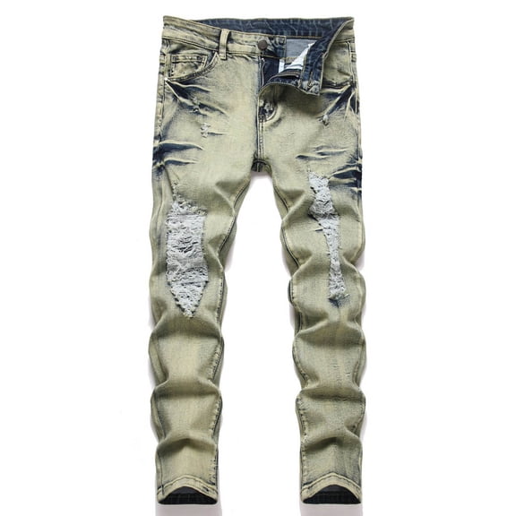 RMGVDSD Boys Fit Ripped Distressed Jeans Slim Fit Stretch Jeans Retro Casual Denim Pants For Kids High Street Denim Trousers Fashion Casual Trousers