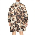 thumbnail image 2 of Beige and Brown Leopard Pattern Wearable Oversized Blanket,Wearable Blanket Hoodie for Adults,Cozy Hooded Blankets with Super Pockets,Super Warm Fuzzy Pullover for Women & Men, 2 of 6