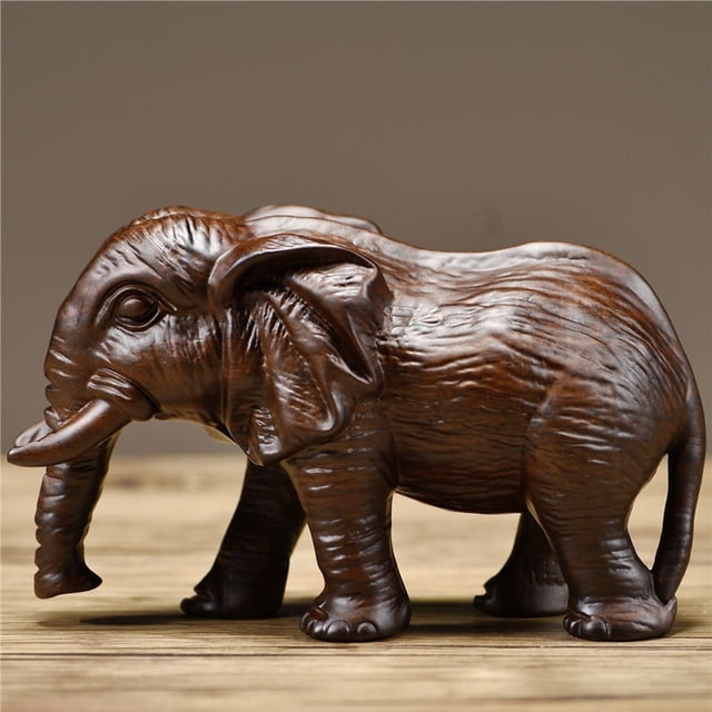 Solid wood elephant figurine, absorbent, carved from rosewood, male and female elephants, wooden home decoration for living room, auspicious decoration for wealth.