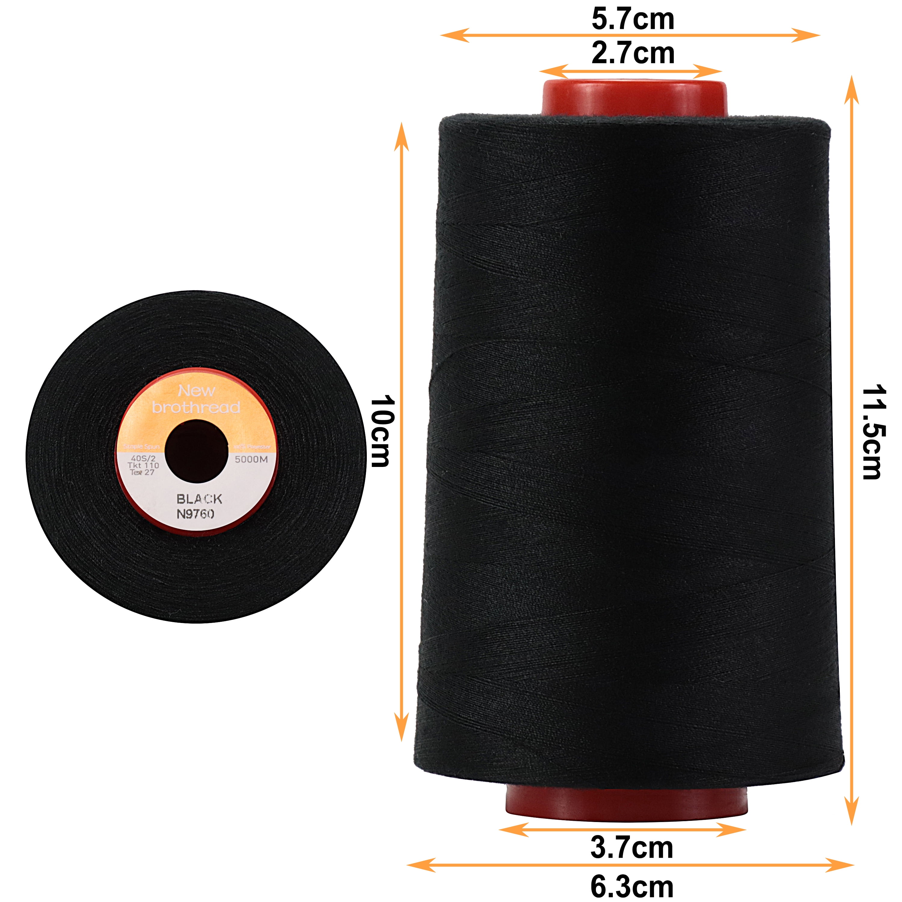 New brothread 4 Large Cones of Polyester Sewing Serger Quilting Thread - 5500Y (5000M) - Black