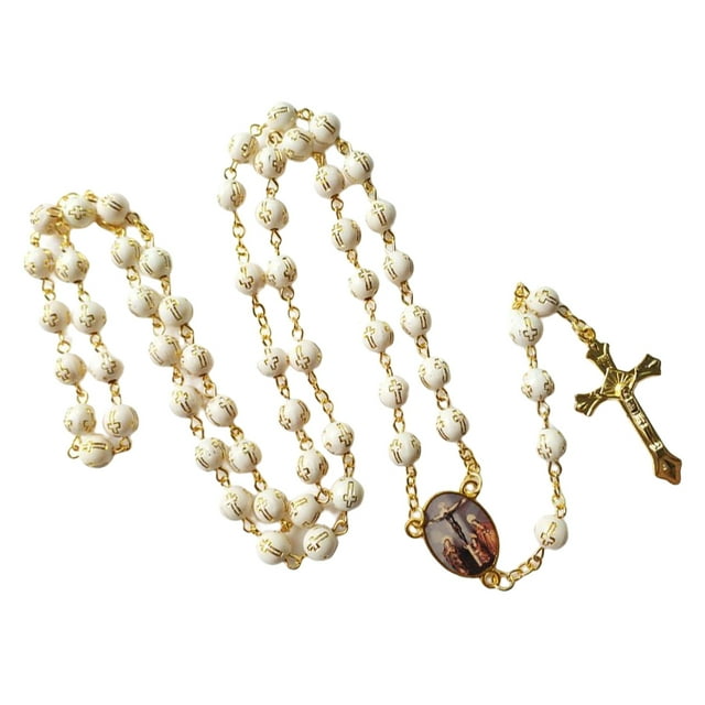 Collar Sonducket largo perla simulada católico rosario crucifijo