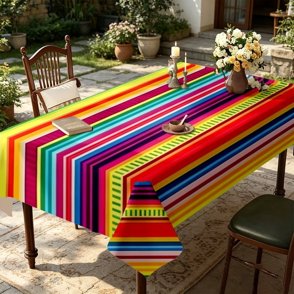 Dark Compact Crimson & Tangerine Blossom with Rainbow Band Print Table Cover,35x55/55x55/55x70/60x86/60x94/60x102 inch,Polyester,Kitchen Dining Living Room Home Decor