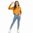 thumbnail image 3 of OGLCCG Girls Cropped Hoodie Kids Lightweight Long Sleeve Fleece Crop Pullover Tops Solid Color Casual Hooded Sweatshirts with Pocket 4-12 Years, 3 of 7