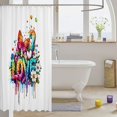 thumbnail image 3 of Manfei Dripping Butterfly Rainbow Shower Curtain 72Wx72L, Graffiti Painting Bathroom Curtain, White Purple, 3 of 5