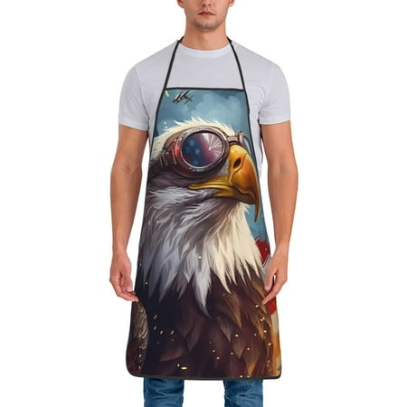 

Xecao Bald Eagle Pilot Print Funny BBQ Chef Aprons for Men Women Adjustable Kitchen Cooking Aprons with Pocket Waterproof Oil Proof No Pilling Fading