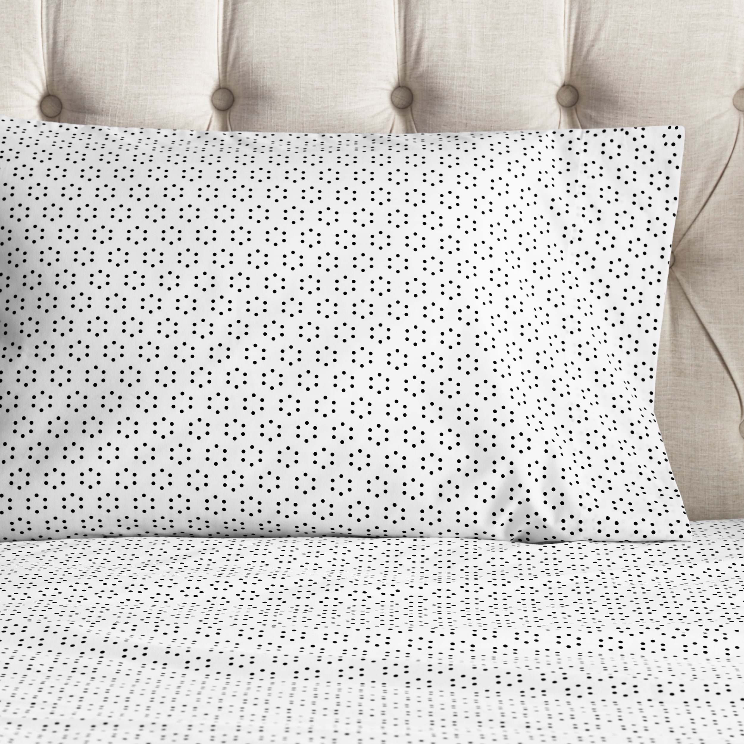 Mainstays 300 Thread Count Black Floral Dot Sheet Set, Full
