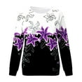 thumbnail image 4 of Cnbwig Pullover Sweatshirt for Women Casual Floral Print Long Sleeve Hoodless Crew Neck Drop Shoulder Sweatshirt Loose Tops Fall Tops Lightweight Sweatshirts A4-Purple XL, 4 of 4