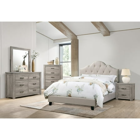 Majestic Modern Full Size Bed Dresser Mirror Nightstand 4pc Set Beige Polyfiber Bedroom Bed