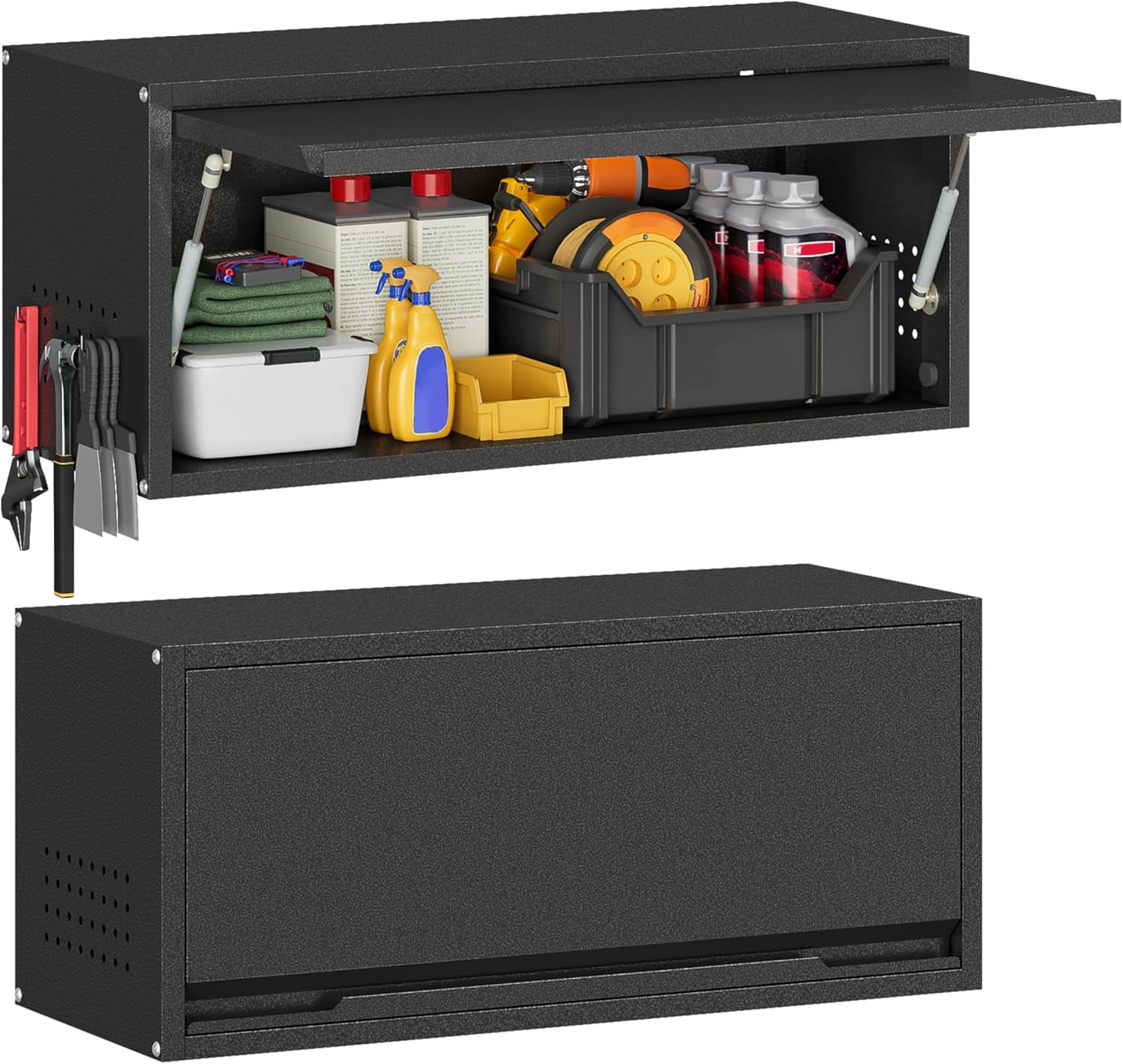Metal Garage Storage Cabinet with Wheels, Adjustable Rolling Tool Storage Cabinet with Lock, 34" Steel Locking Tool Cabinet with Doors and Shelves for Garage, Warehouse (Black&Gray, 34.3" H)