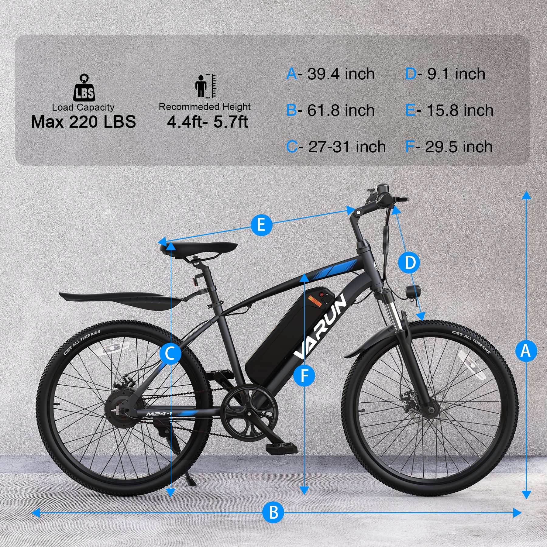 Varun Electric Bike for Adults, 24'' 500W Peak Ebike, Up to 35 Miles 20MPH Electric Mountain Bike with 36V 7.8AH Removable Battery, Fenders, Front Fork Suspension