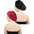thumbnail image 2 of 2 Pieces Satin Bonnet Night Sleep Hat Black Wine Red G, 2 of 3