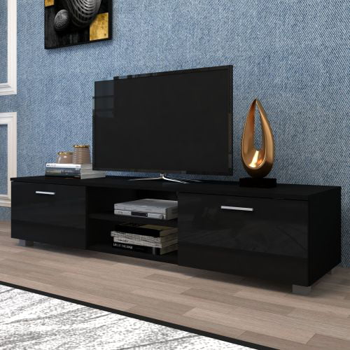 2 Storage Cabinet with Open Shelves for Living Room Bedroom uslion Black TV Stand for 65 Inch TV Stands Media Console Entertainment Center Television Table 