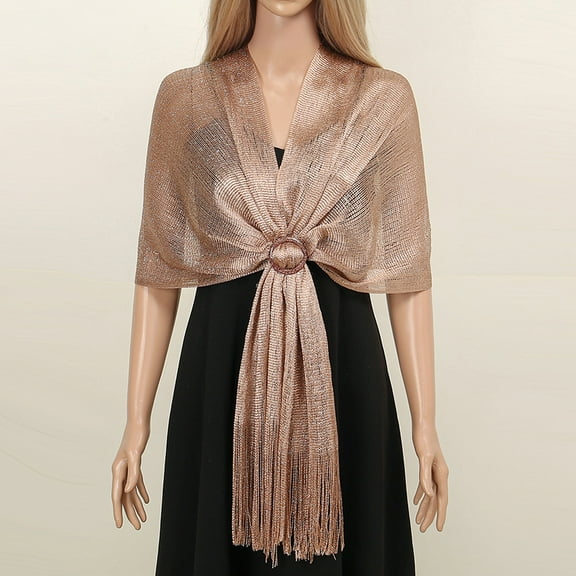 Zhuge Women's Formal Shawl with Embellished Buckle – Elegant Evening Party & Wedding Accessory-Champagne