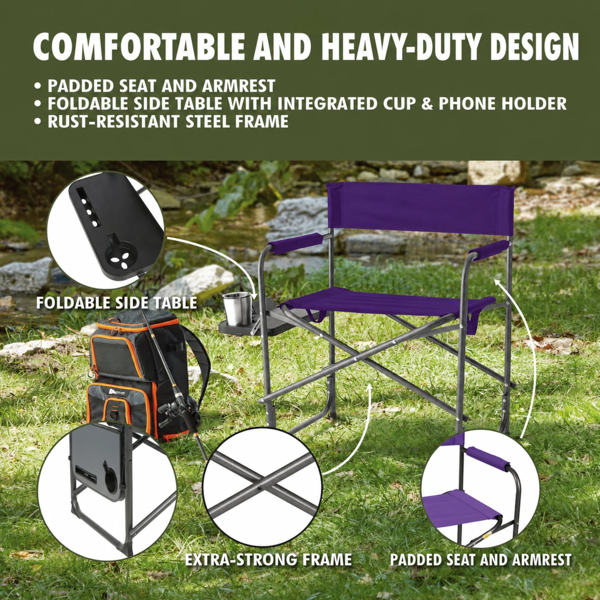 Ozark Trail Director Chair with Side Table, Purple