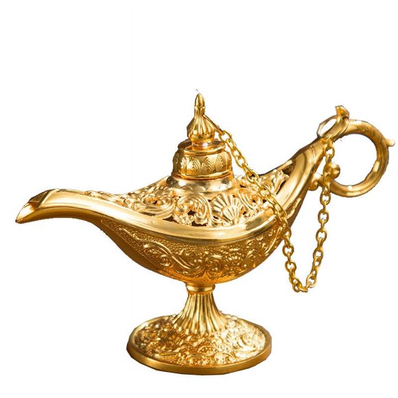Vintage Legend Aladdin Magic Genie Lamp - Metal Carved Wishing Light for Home Wedding Party Tabletop Decoration Delicate Gift,Small Gold