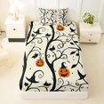 thumbnail image 3 of Homewish Halloween Pumpkin Twin Sheets,Witch Hat Twig Bat Pattern Bedding,3-Piece,1 Fitted Sheet and 1 Pillowcase, 3 of 6