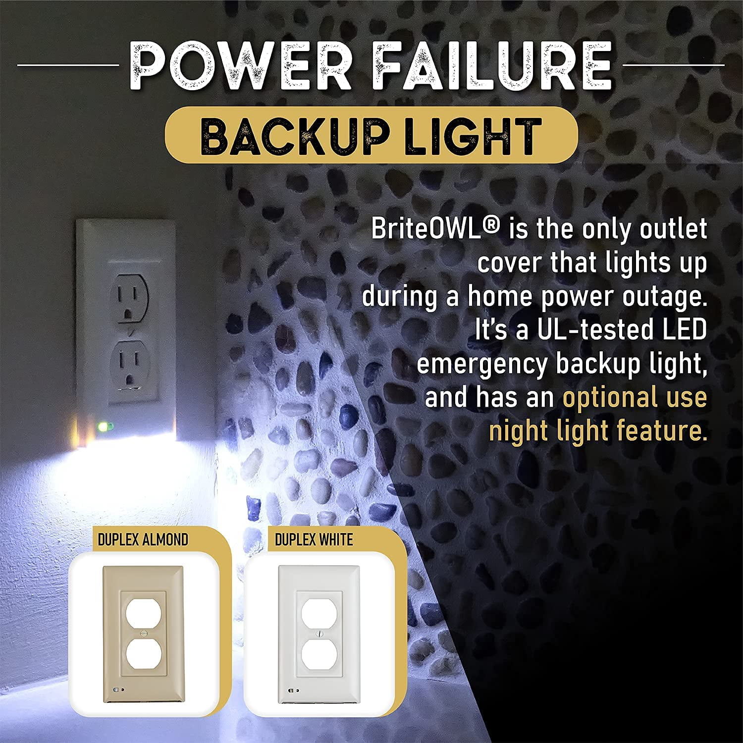 6 Pack of briteOWL Power Failure LED Light Up Outlet Cover, Unaffected by Electrical Outage, Duplex Cream