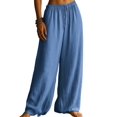 thumbnail image 3 of Women'S Loose Fit Solid Color Elastic Waist Pocket Straight Leg Casual Pants M, 3 of 8