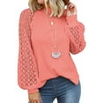 thumbnail image 1 of Hauts à Manches Longues pour Femmes en Dentelle, Blouses Décontractées, Rose, M, 1 of 4