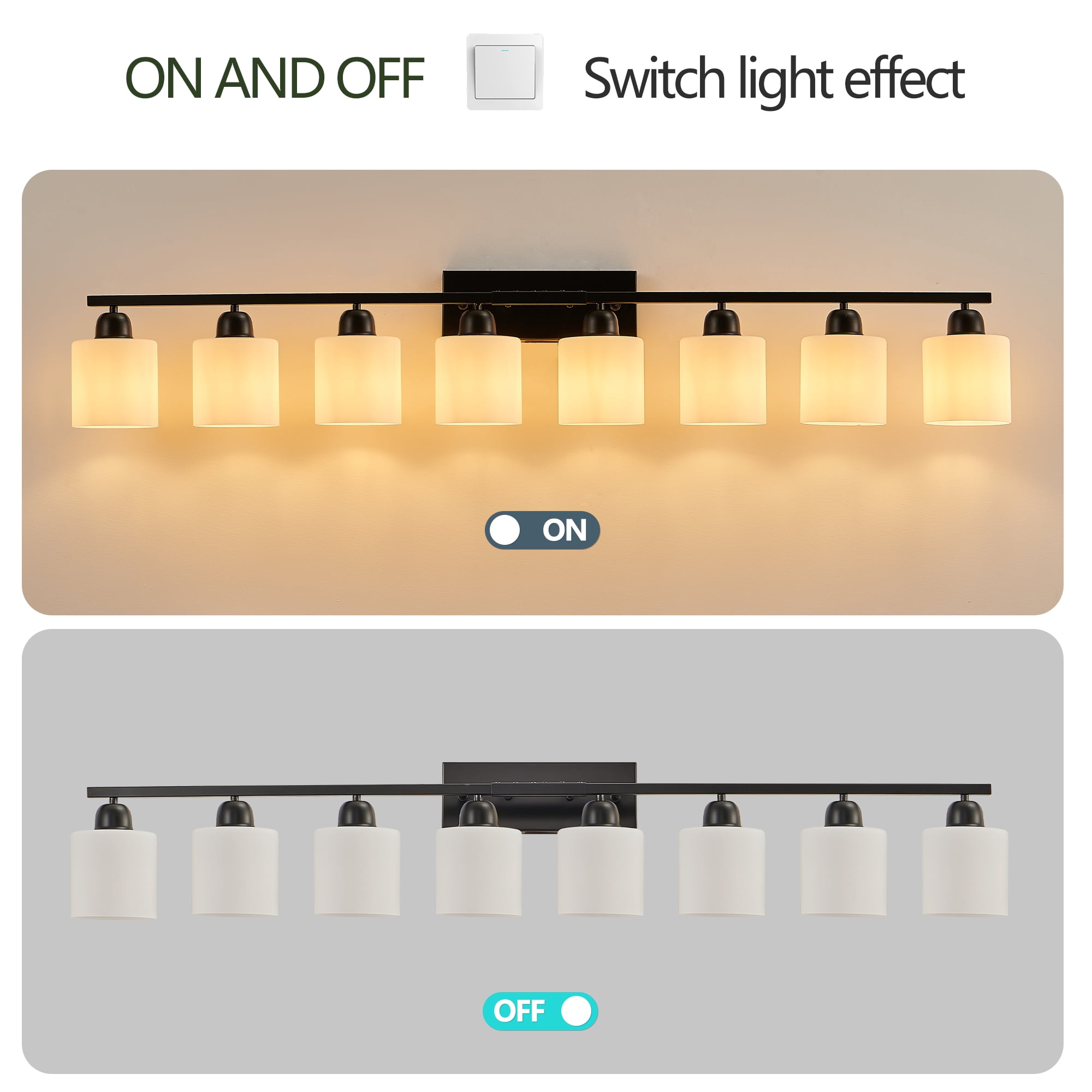 Miniyam 51.6 in 8 Light Black Vanity Light for Bathroom, Wall-Mounted Fixtures Over Mirror, E26, No Bulbs Included