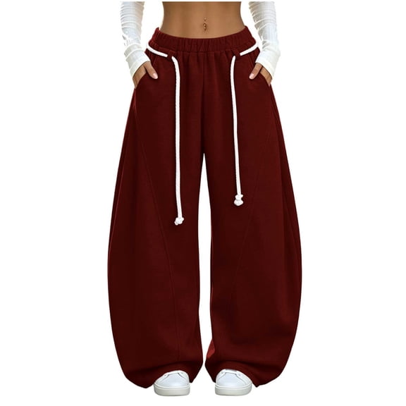 Njagoc3 Women's Baggy Barrel Sweatpants Oversized Wide Leg Y2k Streetwear with Rope Drawstring and Pockets