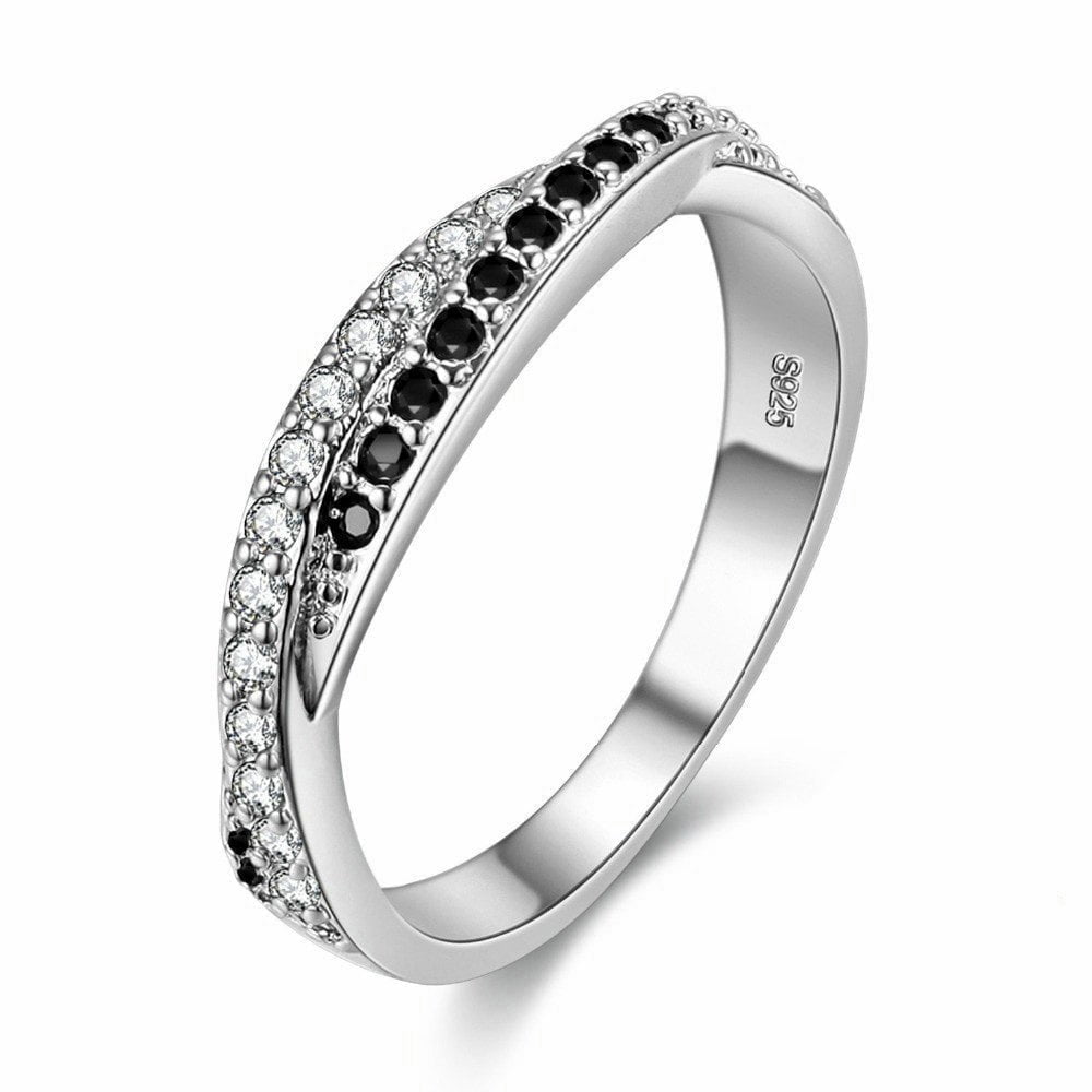 Uloveido Celtic Knot Cross Over Promise Infinity Ring for Wedding Engagement Anniversary Women, Womens Black Cubic Zirconia Stone Ring for Friend Mom (sizse 7) Y022