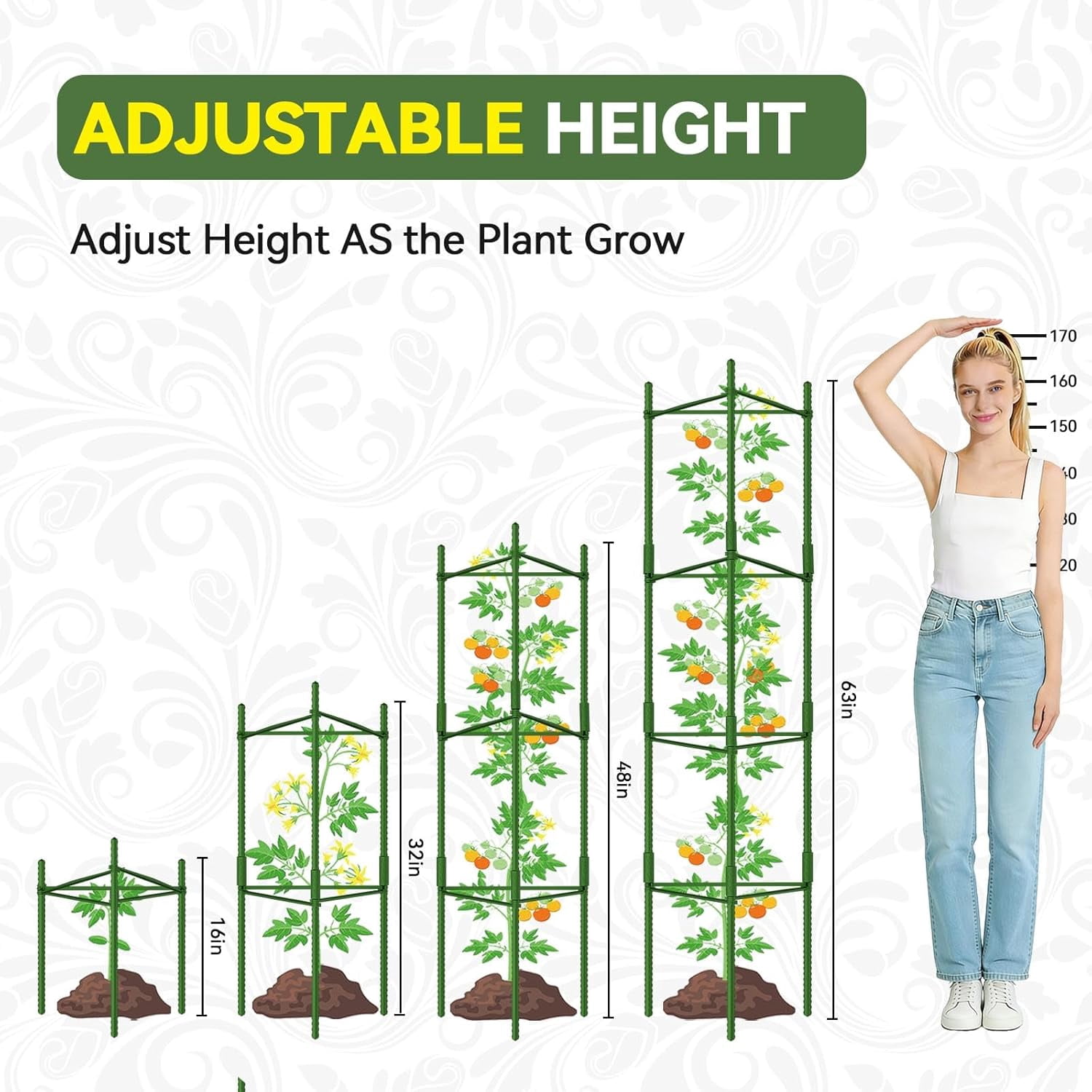 Garden Stakes Tomato Trellis for Pots – 8 Pack Tomato Cages for Garden, Up to 48in (4FT) Adjustable Tomato Cage, Tomato Plant Support for Raised Garden Bed & Climbing Vegetables Flowers