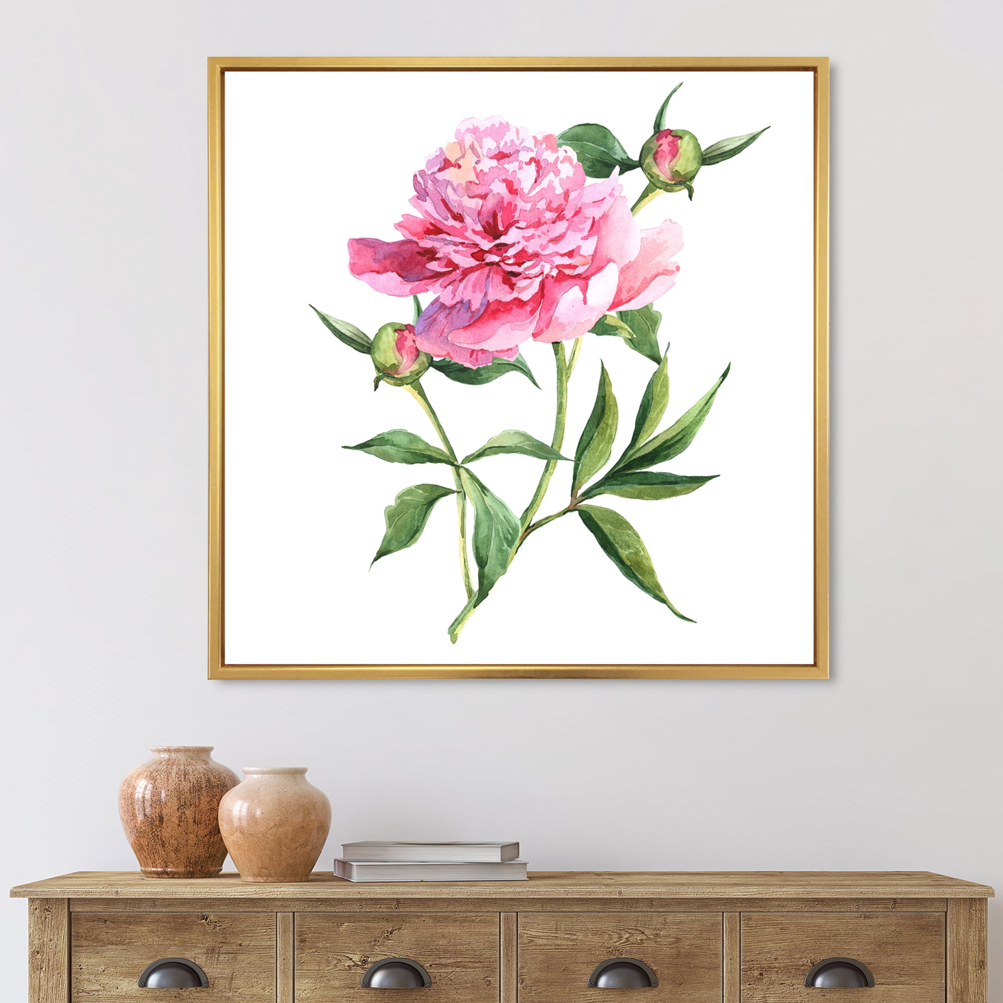Designart 'Ancient Pink Peonies' Traditional Framed Canvas Wall Art Print