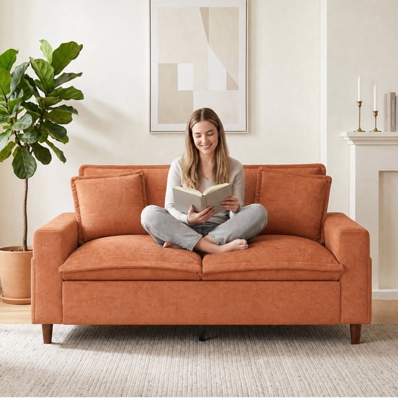 LLappuil 59" Loveseat Sofa, Small Living Room 2 Seat Sofa Couch, Chenille Cloud Sofa Couch for Apartment, Compact Space Orange
