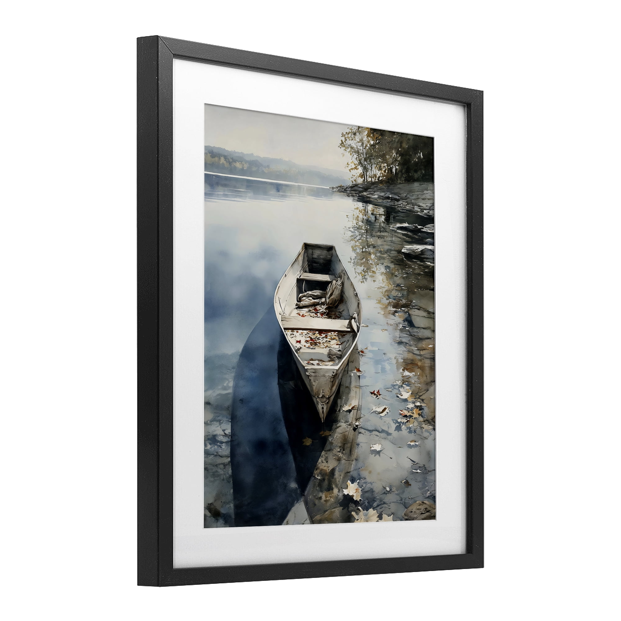 Stupell Industries Boat In The Fall Reflection Black Framed Print Under Glass, design by Franklyn Gregory